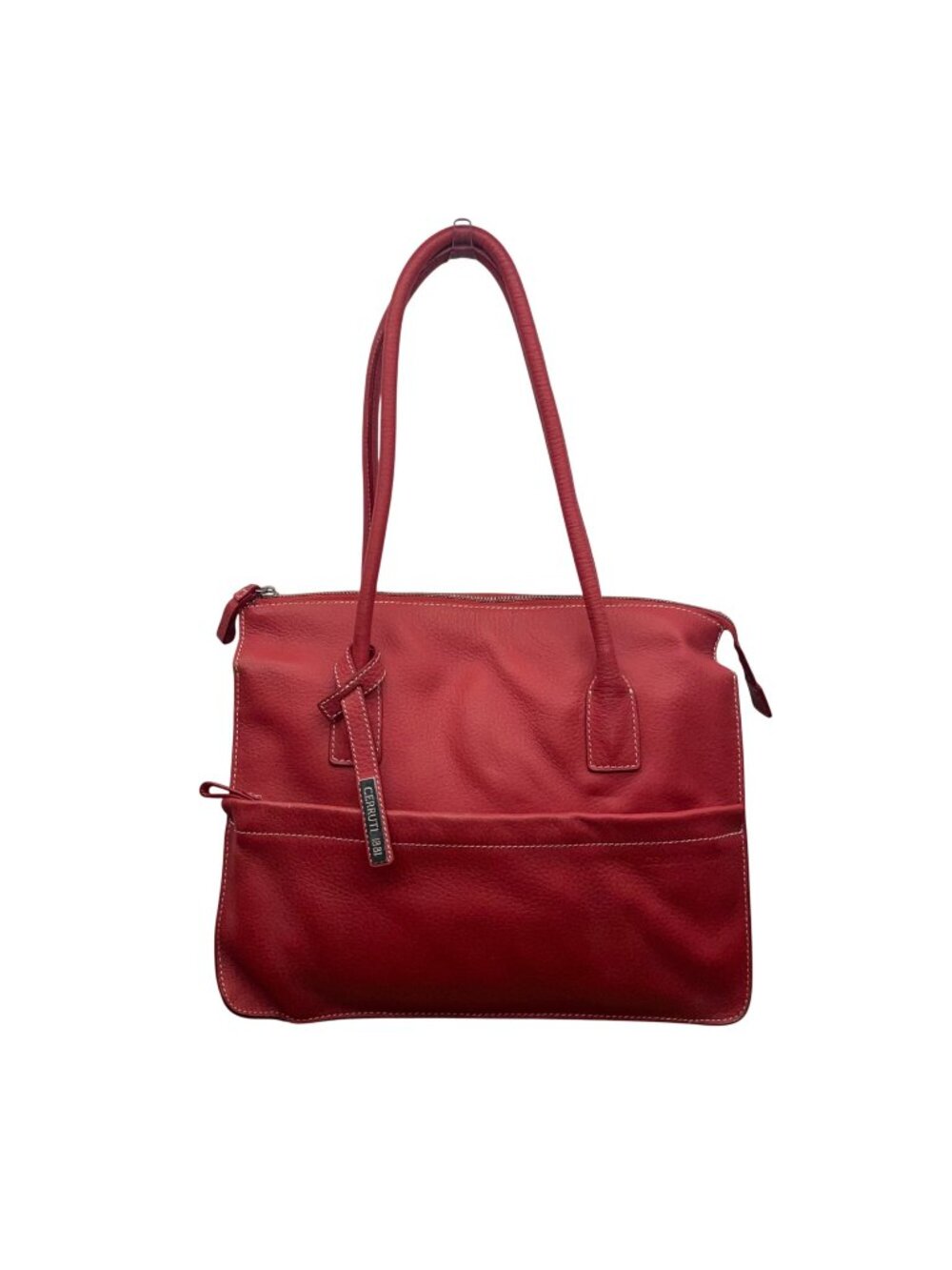 Cerruti 1881 Women’s Red Leather & Zip Top Spacious Shoulder Straps Tote Bag